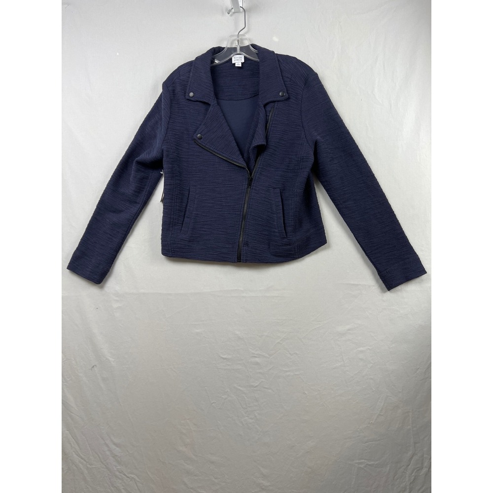 Peyton Jensen Moto Jacket Evereve Womens L Navy Blue Terry Biker Cotton New